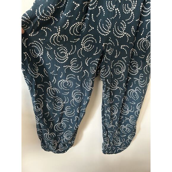 Anthropologie Maeve Tidal Pools Blue Print Cropped Jumpsuit S Medium Overalls - Picture 6 of 13